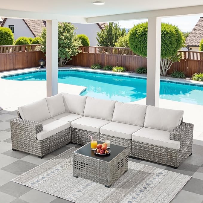 Modular Outdoor Couch Wicker Patio Sofa - High Backrest Wicker Sofa with Removable 4” Cushions All-Weather 3 Seater Seating Patio Couch for Deck Proch Balcony Backyard