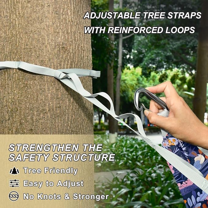 Camping Hammock Outdoor Hammocks for Outside Floral Garden Beach Trees Portable Lightweight with Pockets Tree Straps Indoor
