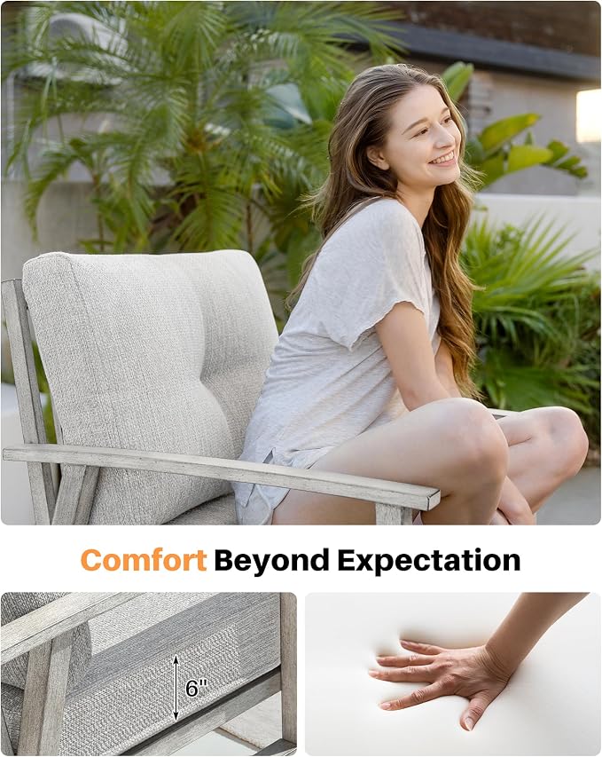 Outdoor Swivel Sofa Chairs Set of 2, Never Rusts All-Aluminum Outdoor Swivel Armchairs Set with Thick Cushions, 2-Piece All Weather Patio Sofa Chairs for Garden, Poolside, Lawn, White Oak