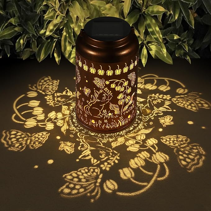 Solar Lanterns Outdoor Waterproof Garden Decor Gifts for Women(Cat) | Metal Hanging Solar Lights Birthday Gifts for Grandma Mom Solar Decoration Outside for Yard, Patio, Backyard, Porch