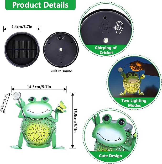 Solar Lantern Outdoor Lights, Cute Metal Solar Frog Lamp with Sound, Waterproof 2 Mode Hanging Solar Frog Lights for Yard Garden Patio Tree Pathway Lawn Outdoor Decorations