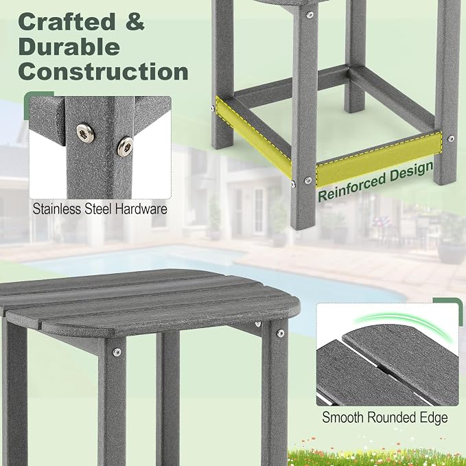 Tangkula Outdoor Side Table, Weather Resistant Adirondack Table, Outdoor Indoor Chairside End Tables, Waterproof HDPE, for Patio Poolside Porch Backyard, Easy Assembly, 19 x 14.5 x 18 Inch (1, Grey)