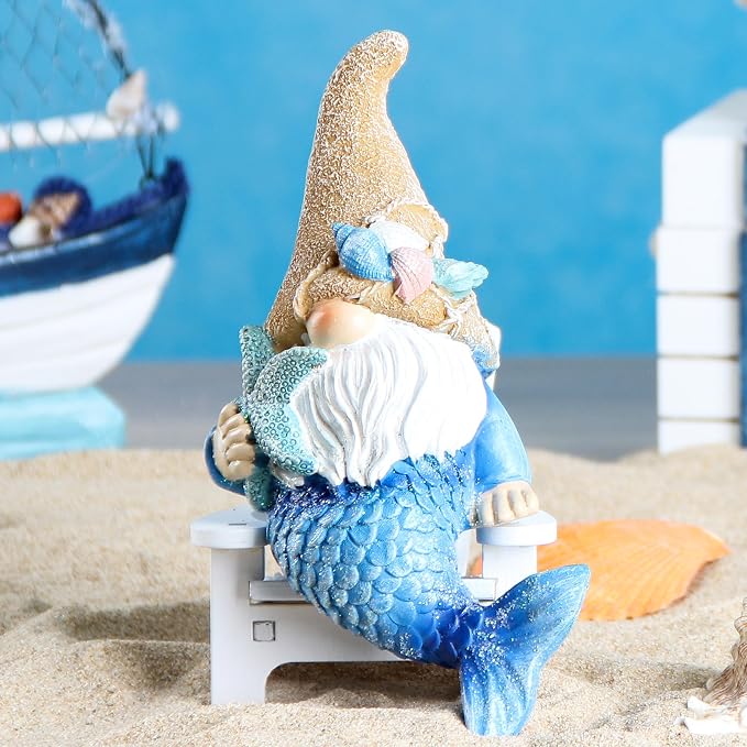 Mermaid Garden gnome Statue Outdoor Decor, Beach Decor for Outside Indoor | Mermaid Gnomes Figurine for Garden decor, Beach Gnomes for Patio Lawn Yard Porch Shelf Bookshelf Edge Table Windowsill