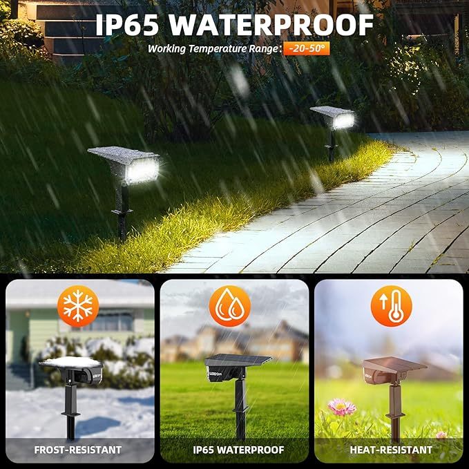 LEREKAM Solar Spot Lights Outdoor Landscape Lights, IP65 Outdoor Waterproof Spotlights, 40 LED's Outdoor Solar Lights for Yard Palm Trees Driveway Patio Pool 10 Pack