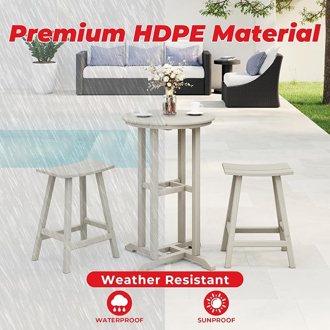 Costaelm Outdoor Bar Table, 37" Counter Height Round Patio Cocktail Bar Table, Patio Bar Table 3-Pieces Set Bistro Dining Table Pub Table for Front Porch Deck, Backyard, Garden, Sand