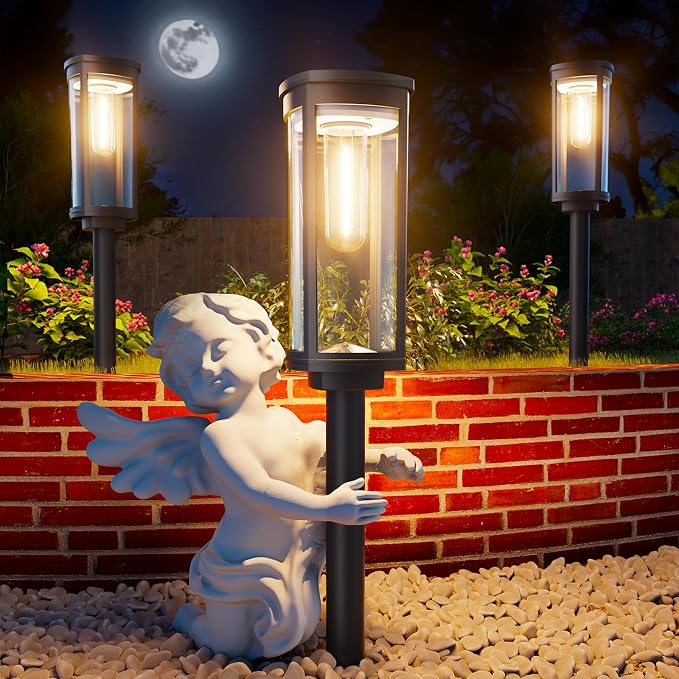 ALFIOT Solar Pathway Lights Outdoor Solar Lights Outdoor, IP65 Waterproof Auto On/Off Solar Garden Lights Solar Powered Landscape Lighting for Yard Walkway Driveway Pathway (Warm White, 2pack)