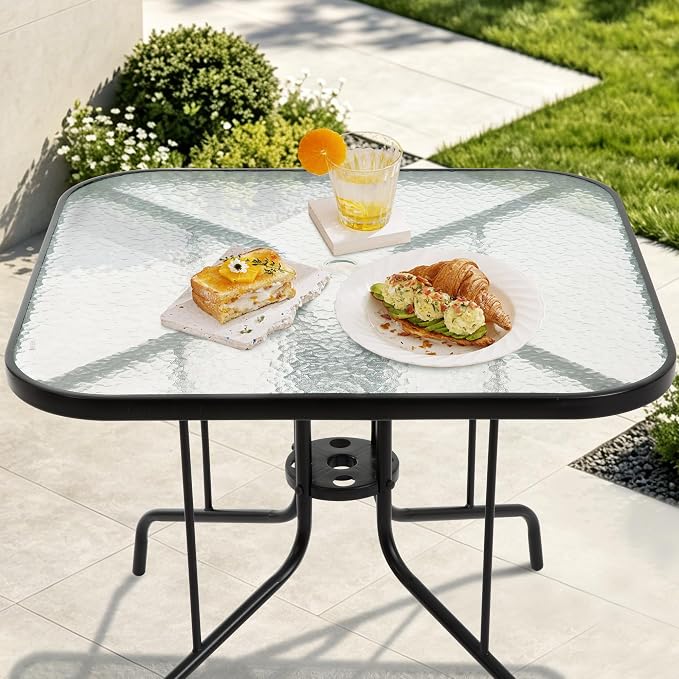 Patio Dining Table for 4 with Umbrella Hole, Outdoor 5 Piece Dining Set 36" x 36", Black, for Garden Backyard Poolside Front Proch Outside