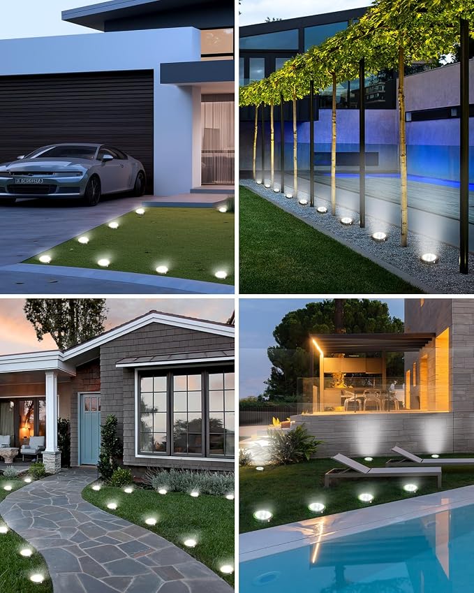 btfarm 6 Pack Solar Lights Outdoor, 8 LED Solar Ground Lights IP65 Waterproof Flat Solar Disc Light, Pathway Lights for Garden Lawn Patio Yard Path Landscape, Cool White