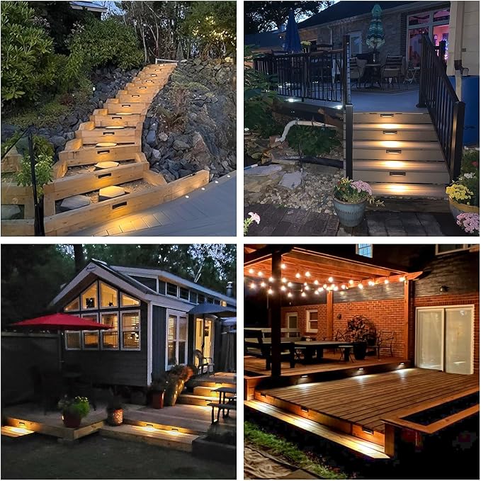6-Pack Low Voltage 9-15V AC/DC LED Linear Step Lights, 2W Landscape Cutoff Stair Riser Light, Outdoor Waterproof Accent Lighting Fixtures, Die-cast Aluminum with Black Powder Coated Finish