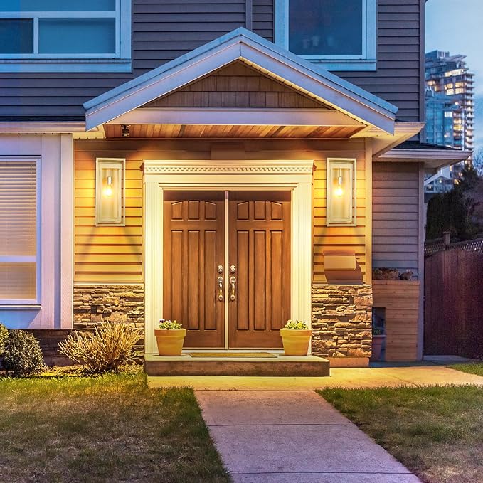 19" Gold Outdoor Light Fixture, 2 Pack Large Size Outdoor Sconce Lights with Clear Glass Shade, Waterproof Porch Lighting Exterior Light Fixture for Front Door, Garage