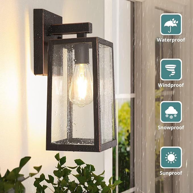 MAXvolador Outdoor Wall Sconce, Large Exterior Waterproof Wall Lantern Light Fixture, Oil Rubbed Bronze Porch Lights, Anti-Rust E26 Patio Lighting, 2 Pack | Large Oil Rubbed Bronze Porch Wall Light, Anti-Rust, E26 Socket, Clear Glass Outside Wall Mount...