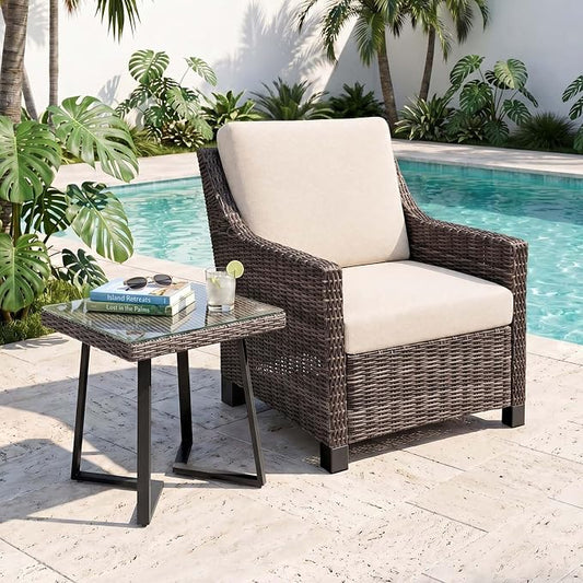 Wicker Patio Conversation Set, Outdoor Patio Chair Set with Deep Seating, Wide Armrests & Thick Cushions, All-Weather Outdoor Furniture Set for Patio, Porch, Deck & Backyard