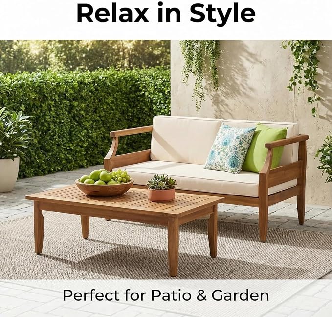 Patio Furniture Set of 4, Outdoor Sectional Furniture with Coffee Table, All-Weather Patio Conversation Set for Backyard, Garden and Poolside, Beige(Series E)
