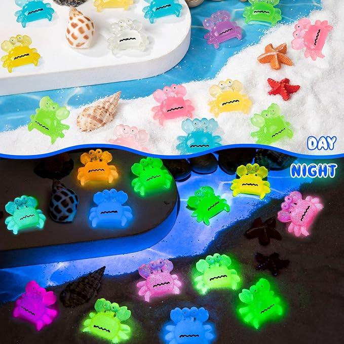 126PCS Luminous Mini Resin Crabs Tiny Crab Figurines Miniature Crabs | Cute Crab Figurines Glow in The Dark, Tiny Miniature Crab Animals, Micro Moss Landscape Dollhouse Pots DIY Crafts Hidden Game