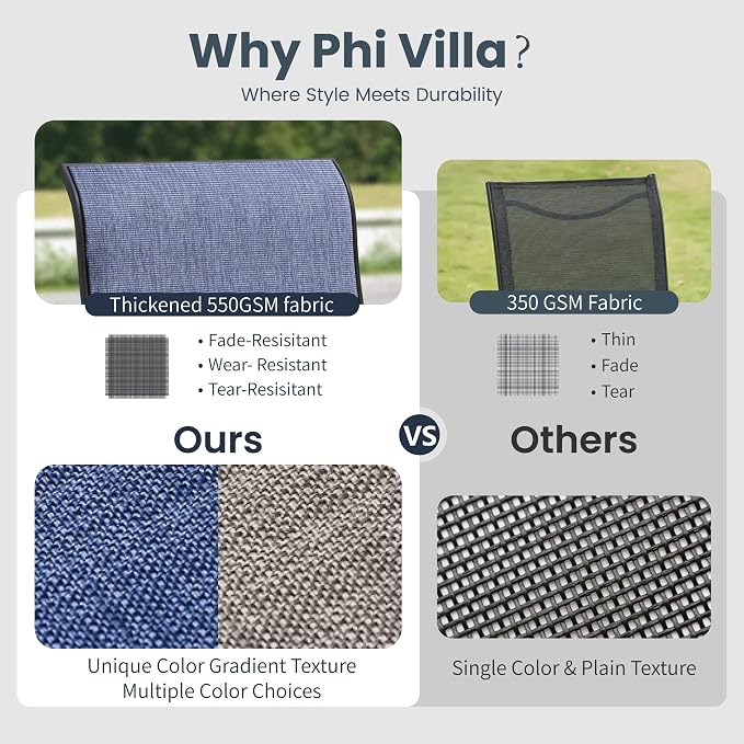 PHI VILLA 5 Piece Outdoor Patio Dining Set with 4 Padded Swivel Dining Chairs & 1 Wood-Look Dining Table, All Weather Blue Chair and Metal Table for Deck Lawn Garden