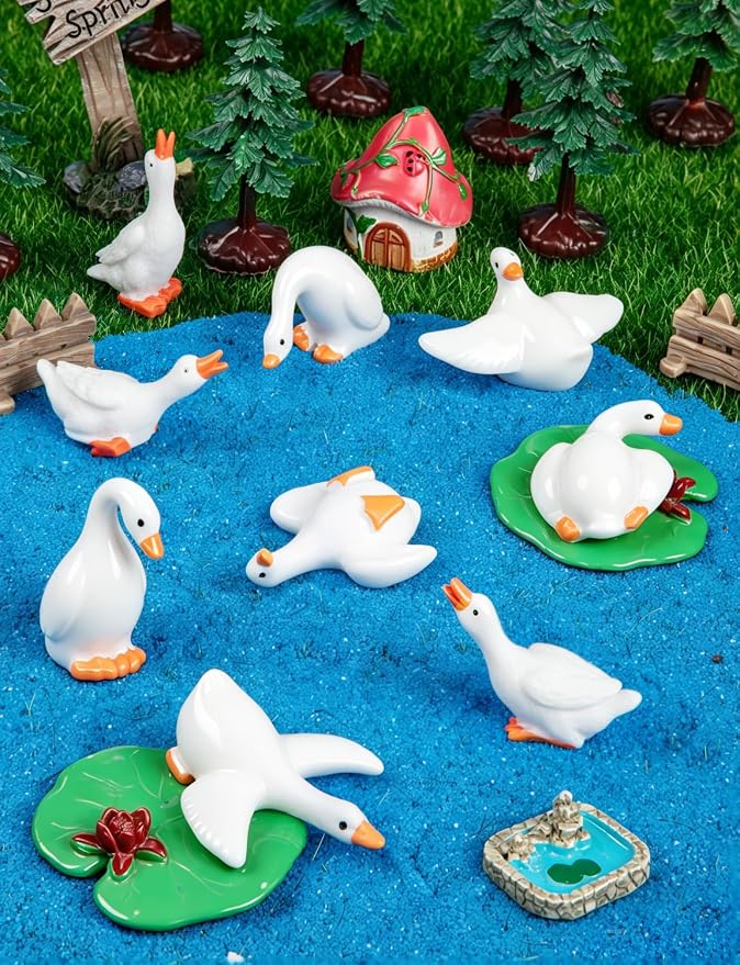 21pcs Mini Resin Goose Figurines, Tiny Animal Figurine Bulk | Small Desk Goose Decor for Garden Lawn Yard Micro Landscape Aquarium Potted Ornament DIY Craft