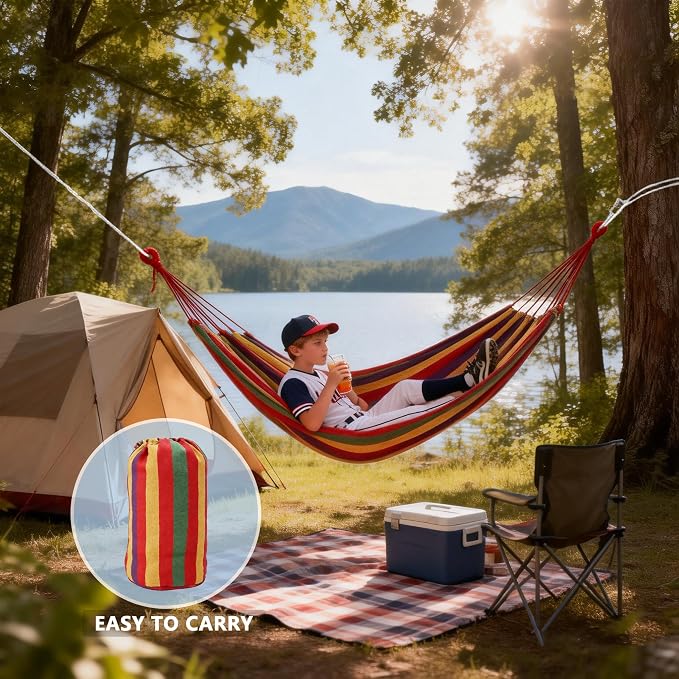 Outdoor Amacas Garden Camping Hammocks Portable for Patio Yard Porch Travel | Hammock Nylon Hiking Beach Backpack Survival Travel- Up to 300lbs with Tree Straps