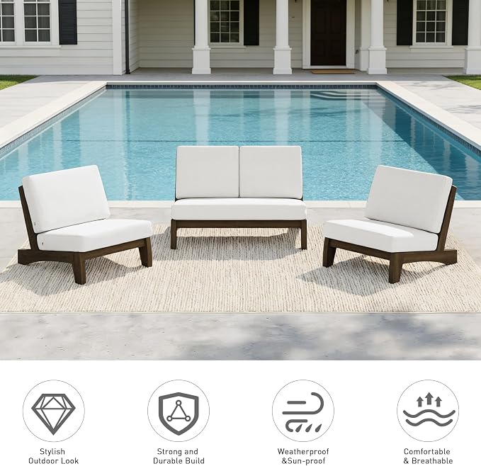 Pia Ricoo 4 Piece Patio Furniture Sets, Outdoor Loveseat Sofa Set with 2 Chairs & Coffee Table, Patio Conversation Set for Backyard, Deck, Lawn, Beige
