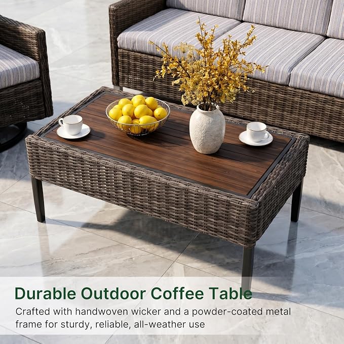 Wicker Patio Conversation Set, Outdoor Patio Furniture Set with Deep Seating, Wide Armrests & Thick Cushions, All-Weather Outdoor Furniture Set for Patio, Porch, Deck & Backyard