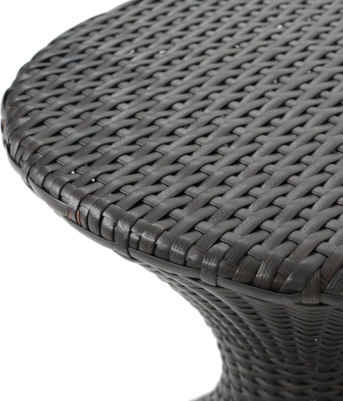 Outdoor Side Table Round Rattan Side Table Wicker End Tables Small Coffee Tables Patio Garden Porch Backyard Balcony Deco. 16",Brown