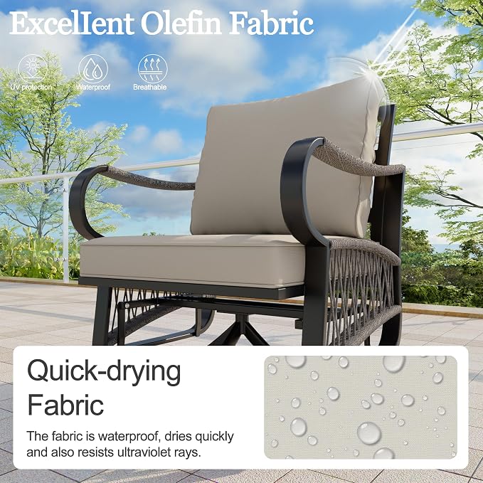 9 Pieces Patio Conversation Sets, All-Weather Metal Swivel Rocking Chairs with Rope Furniture Set, Outdoor Sofa Couch for Deck, Porch, Garden, Backyard, Poolside (Beige Cushions)