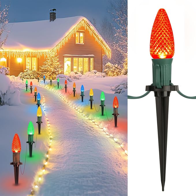 Brightown Strawberry C9 Christmas String Lights Outdoor - 25.7 Feet 20 LED Pathway Lights, Connectable C9 Walkway Light, Waterproof Christmas Light Outdoor Decoration for Lawn Outside, Multicolor