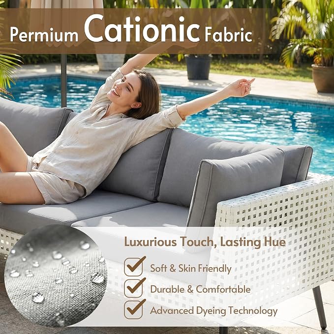 8 Piece Patio Furniture Sets, Modular Patio Sectional Conversation Sets with Upgraded Cationic Fabric Cushions & Outdoor All-Weather Handwoven Open Weave Wicker for Garden, Poolside, Backyard