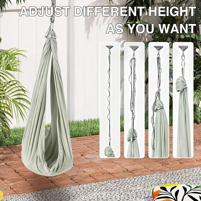 Dual-Layer Sensory Swing Hammock for Kids & Adults – Therapy Swivel Hammock, Calming Hug, Indoor/Outdoor Use, Supports 300 lbs – Bean Green, 1.5x1.4m