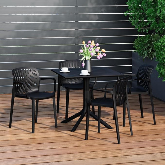 Costaelm Patio Dining Table for 4, Square PP Patio Table, 4-Person Weather Resistant Porch Tables for Outside Poolside Deck Lawn Garden Backyard, Black