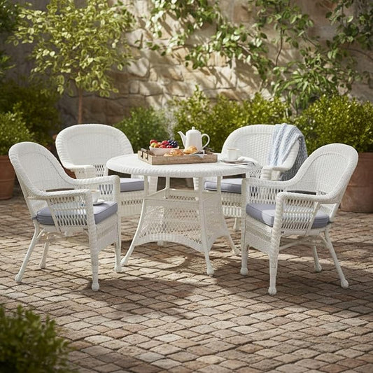 Jeco Outdoor Dining Set - Wicker Patio Furniture with Cushions White