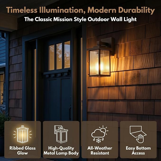 Oil-Rubbed Bronze Porch Light, Waterproof Outdoor Wall Light | Corrosion-Resistant Metal, Waterproof, Textured Glass Cuts Glare, Easy DIY Install on Porch, Garage