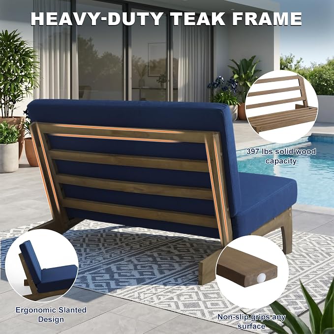 Pia Ricoo 4 Piece Patio Furniture Sets, Outdoor Furniture with 2 Chairs & Coffee Table, Patio Conversation Set for Backyard, Deck, Lawn, Navy