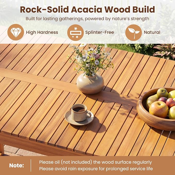 Tangkula 5 Pieces Acacia Wood Outdoor Dining Set, Outdoor Wood Table and Rattan Chairs for 4, Patio Dining Sets for Balcony Poolside Garden Backyard