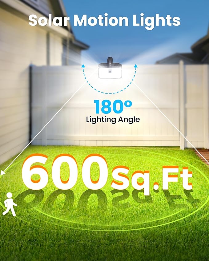 LUHLEE 176LED Clip on Solar Lights Outdoor, 600LM Solar Motion Lights Outdoor with 180° Wide Angle, IP65 Waterproof Portable Solar Fence Lights Outdoor for Fence, Gutter, Garden, Camping, Patio 4Pack