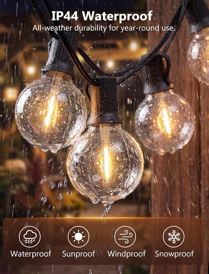 100FT G40 LED Outdoor String Lights, Patio Globe Lights with 52 Shatterproof LED Bulbs, Waterproof Dimmable Hanging Lights, Connectable Black Wire Bistro Lights for Backyard Porch Garden Party Café