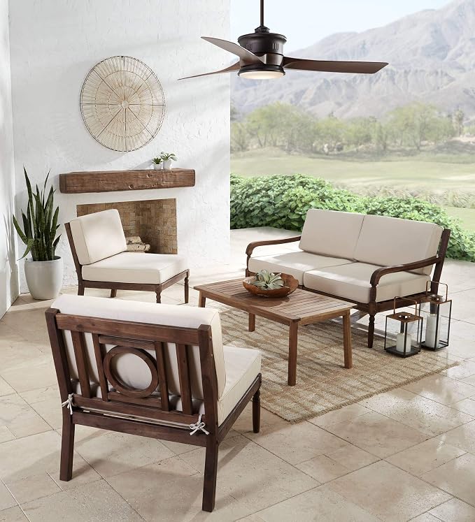 Teal Island Designs Perry Farmhouse Rustic Acacia Wood Rectangular Outdoor Coffee Table 43 1/4" x 22 3/4" Brown Slat Tabletop for Cottage Core Spaces Patio House Balcony