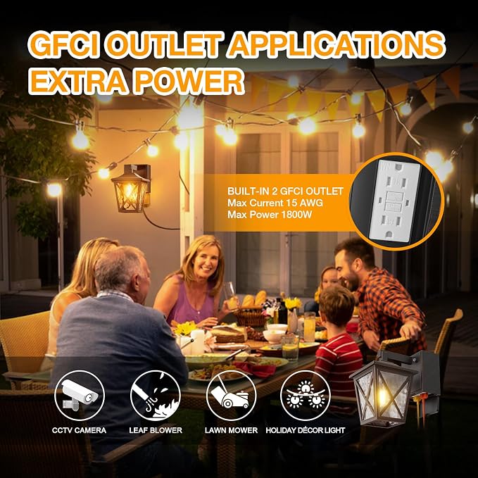 Ehaho Porch Light with GFCI Outlet Aircraft Grade Aluminum Alloy Bronze 1PC | Dusk to Dawn Outdoor Lights Waterproof IP 68 Upgraded 3 Lighting Modes Exterior Light with Plug for Front Door Patio Garage