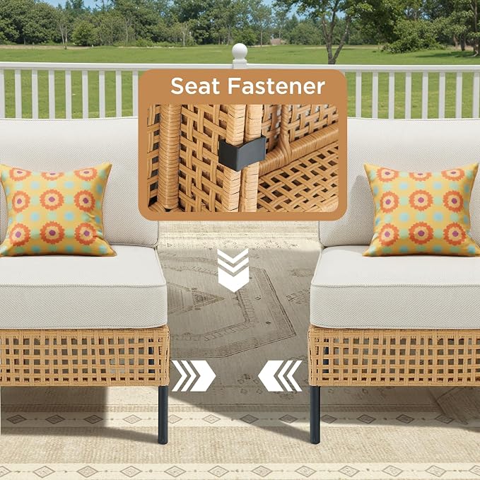 Belord Patio Conversation Sets 3-Piece, Boho Outdoor Furniture with Waterproof Cushions & Table, Wicker Patio Furniture for Porch, Balcony