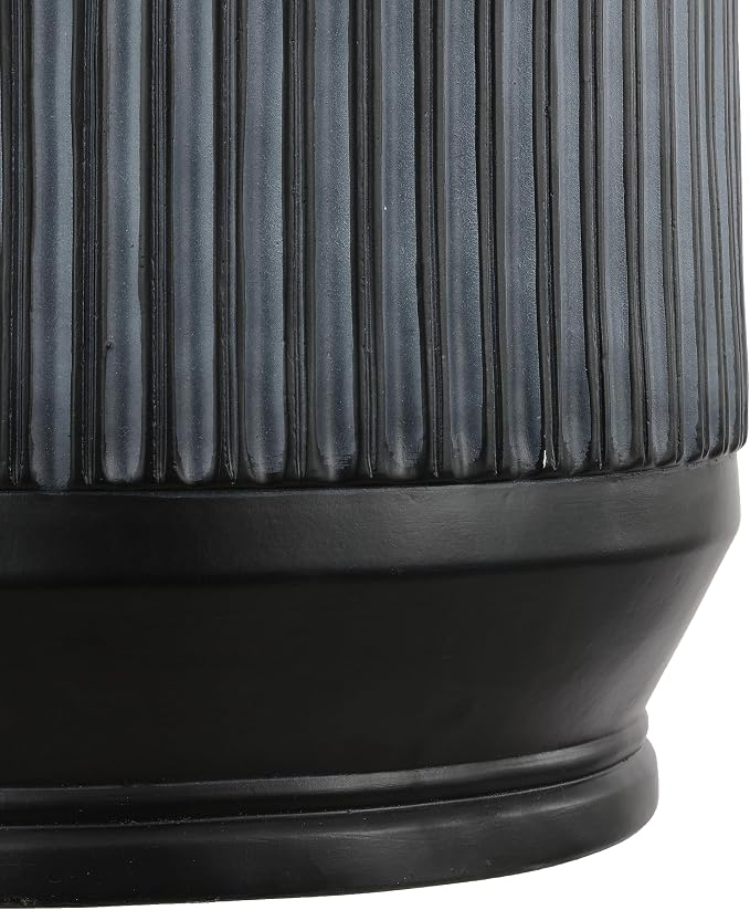 JONATHAN Y Kline Ribbed Resin Modern Outdoor Accent Table, 17.5" H All-Weather Washed Black Patio Drum Side Table and Garden Stool for Pool, Porch, and Living Room TBL1103C