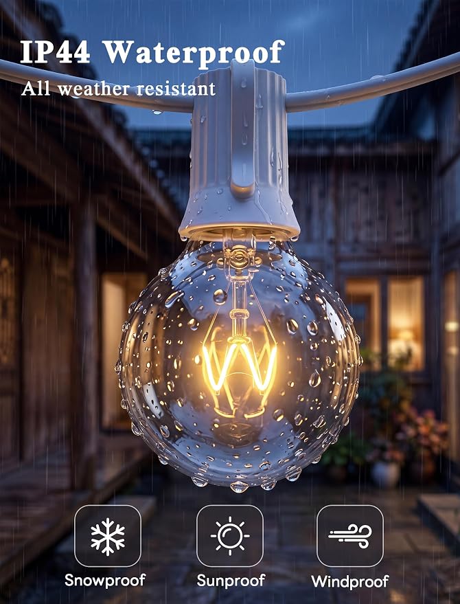 Abeja 25FT Outdoor White String Lights, G40 Globe Patio Lights with 27 Clear G40 Bulbs, Waterproof Hanging Outdoor Light for Backyard Porch Balcony Party Decor - White Wire