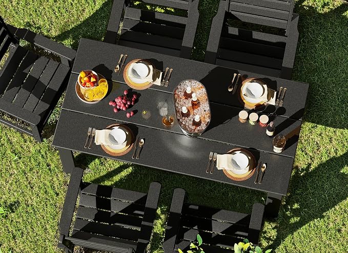 GREENVINES 5-Piece Outdoor Dining Set | HDPE | Patio Table and Chairs Sets for 4 | Patio Furniture | All Weather | Umbrella Hole | Black | for Backyard Poolside Garden