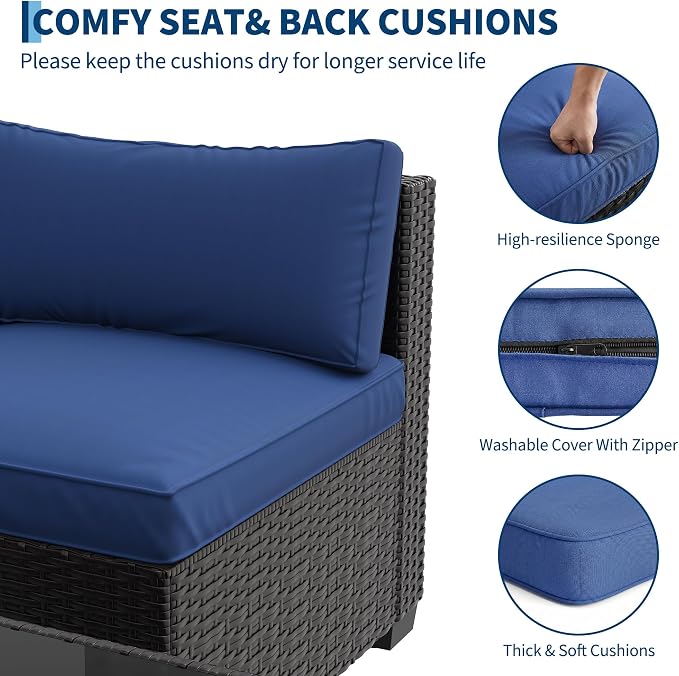 7 PCS Outdoor Sectional Furniture Set, Wicker Conversation Set Sofa, Black | Freely combinable outdoor conversation sofa Weather resistant rattan wicker furniture Easy clean