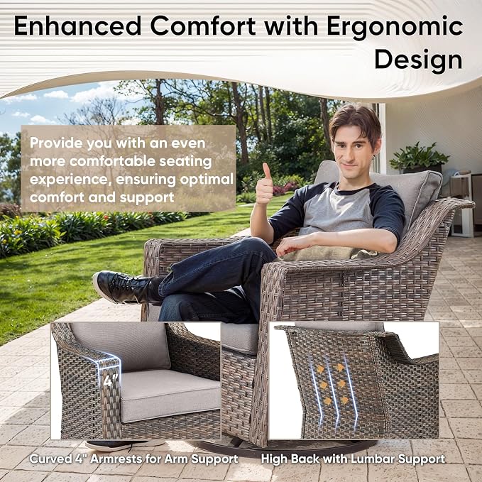 Outdoor Swivel Rocker Patio Chairs-Outdoor Swivel Chair with High Back Patio Chairs for Deck Balcony Poolside Backyard-Brown/Grey