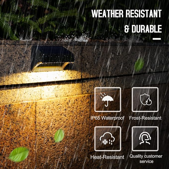 Aulanto 12 Pack Solar Fence Lights, IP65 Waterproof Outdoor Lights with Warm White and RGB Color Modes for Backyard, Garden, Wall, Deck, Stairs