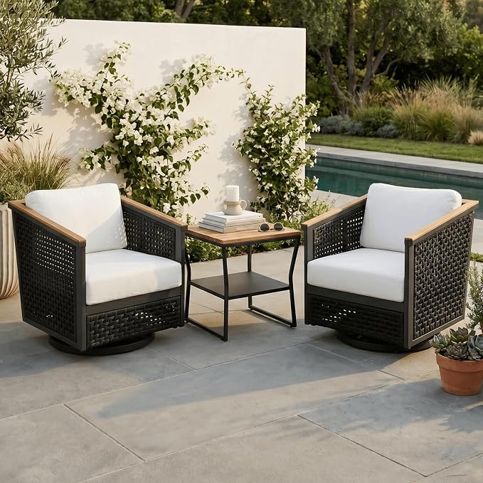 East Green Linden Swivel Chair Patio Conversation Set - Outdoor Seating Set Made from Aluminum and Teak
