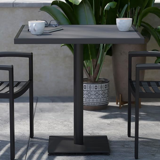 Flash Furniture Lark Commercial Outdoor Patio Bistro Dining Table - Faux Gray Wash Teak Poly Slats - 30" Square