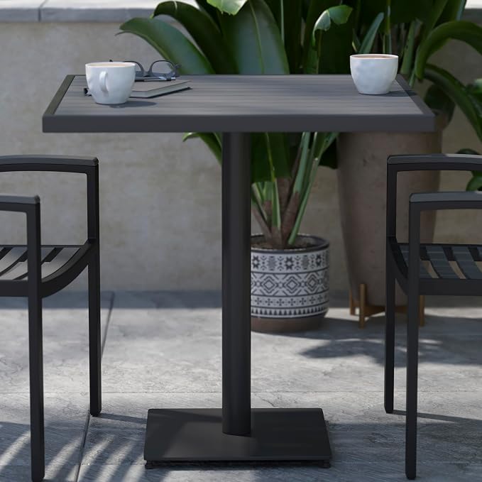 BizChair Commercial Outdoor Patio Bistro Dining Table - Faux Gray Wash Teak Poly Slats - 30" Square