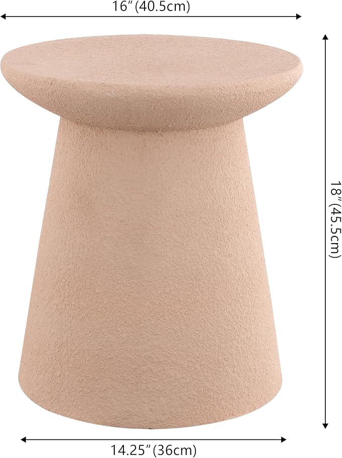 JONATHAN Y Hollie Polyresin Outdoor Side Table and Stool, 18" All-Weather Textured Round Pedestal Accent Table for Patio, Garden, Modern Minimalist, Pink Frosted TBL1108B