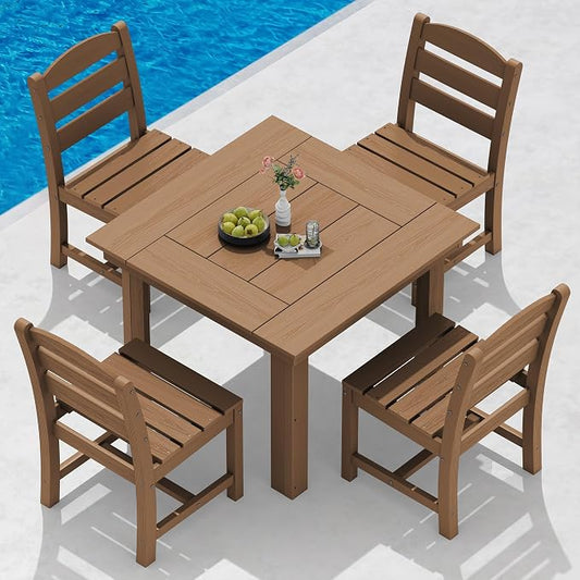 SERWALL HDPE Outdoor Square Dining Set for 4 | with Armless Chair Seat