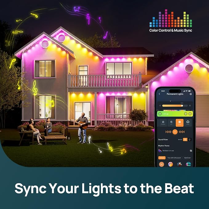 Linkind Permanent Outdoor Lights HP5, 100ft Smart Outdoor Lights for House | AI Dotis, RGBTW LED Outdoor Lights,85 Scenes Modes, IP67 Waterproof, Works with Alexa,Google Assistant